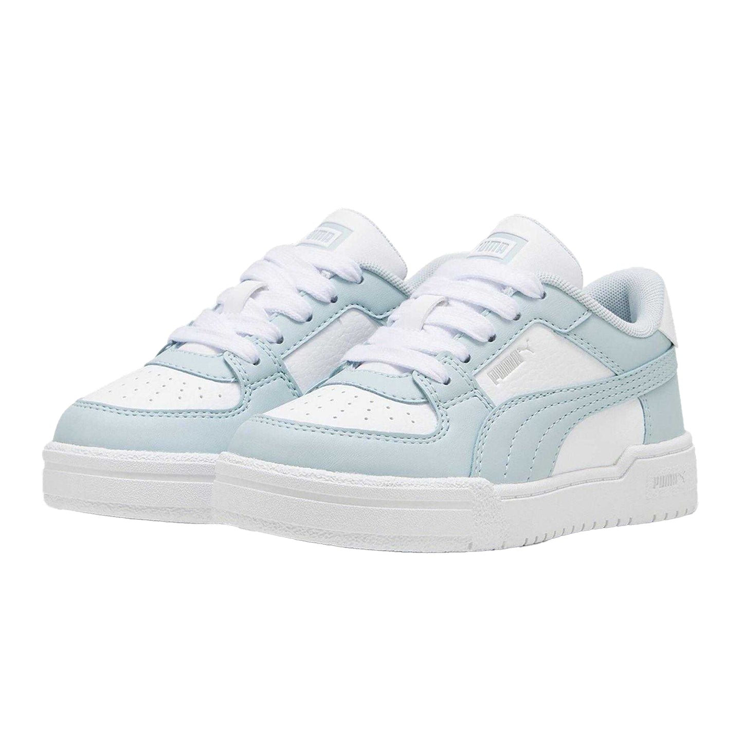 White-Blue - Close up - Puma Childrens-Kids Pro Trainers