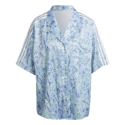 Blue - Front - Adidas Womens-Ladies Originals Floral Pattern Relaxed Fit Short-Sleeved Resort Shirt