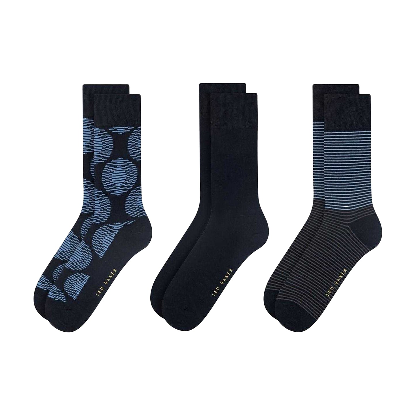 Blue-Grey - Front - Ted Baker Mens Formal Crew Socks (Pack of 3)