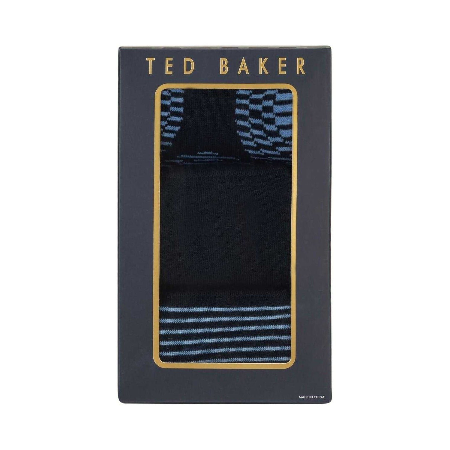 Blue-Grey - Back - Ted Baker Mens Formal Crew Socks (Pack of 3)