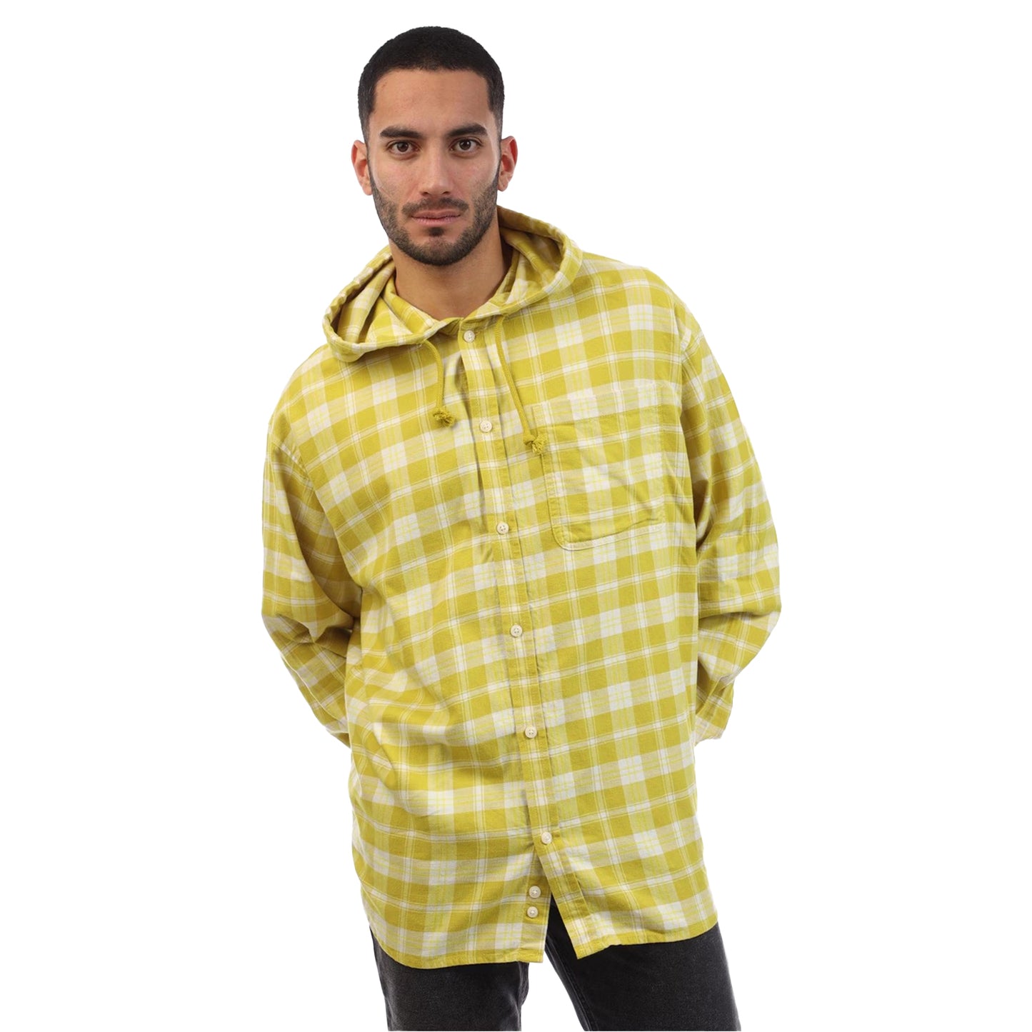 Yellow - Side - Diesel Unisex Adult Plaid Hooded Regular Long-Sleeved Shirt