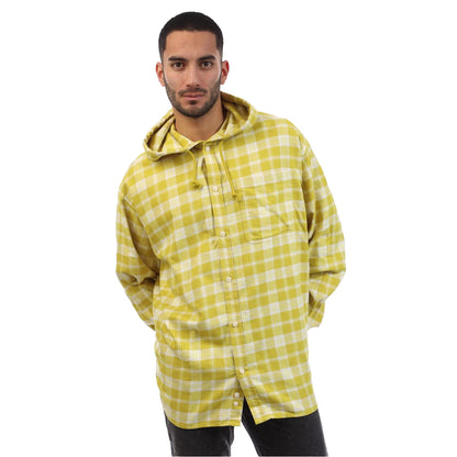 Yellow - Side - Diesel Unisex Adult Plaid Hooded Regular Long-Sleeved Shirt