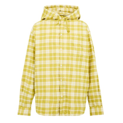 Yellow - Front - Diesel Unisex Adult Plaid Hooded Regular Long-Sleeved Shirt