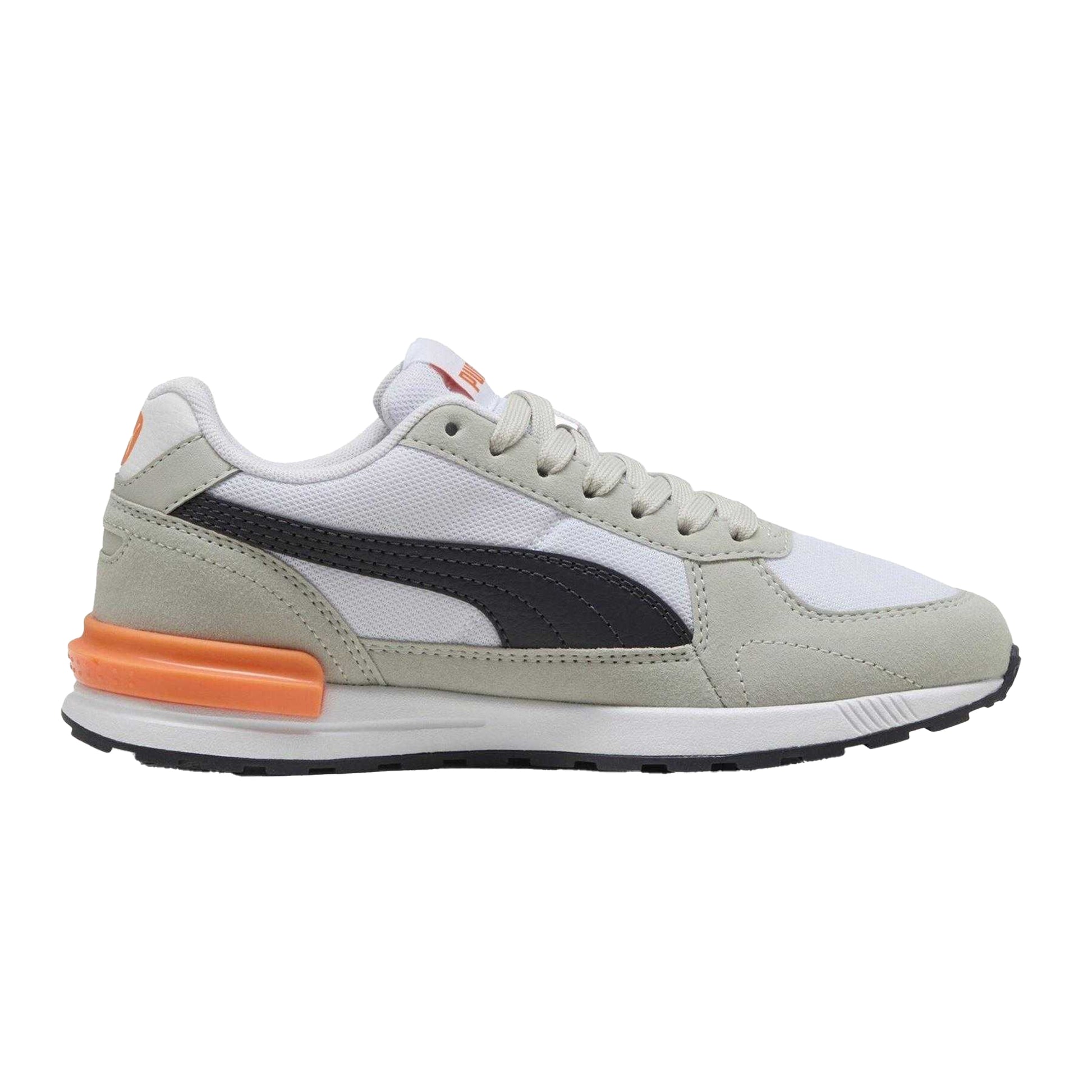 Puma White-Navy-Grey - Close up - Puma Childrens-Kids Graviton Suede Low Trainers