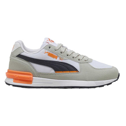 Puma White-Navy-Grey - Front - Puma Childrens-Kids Graviton Suede Low Trainers