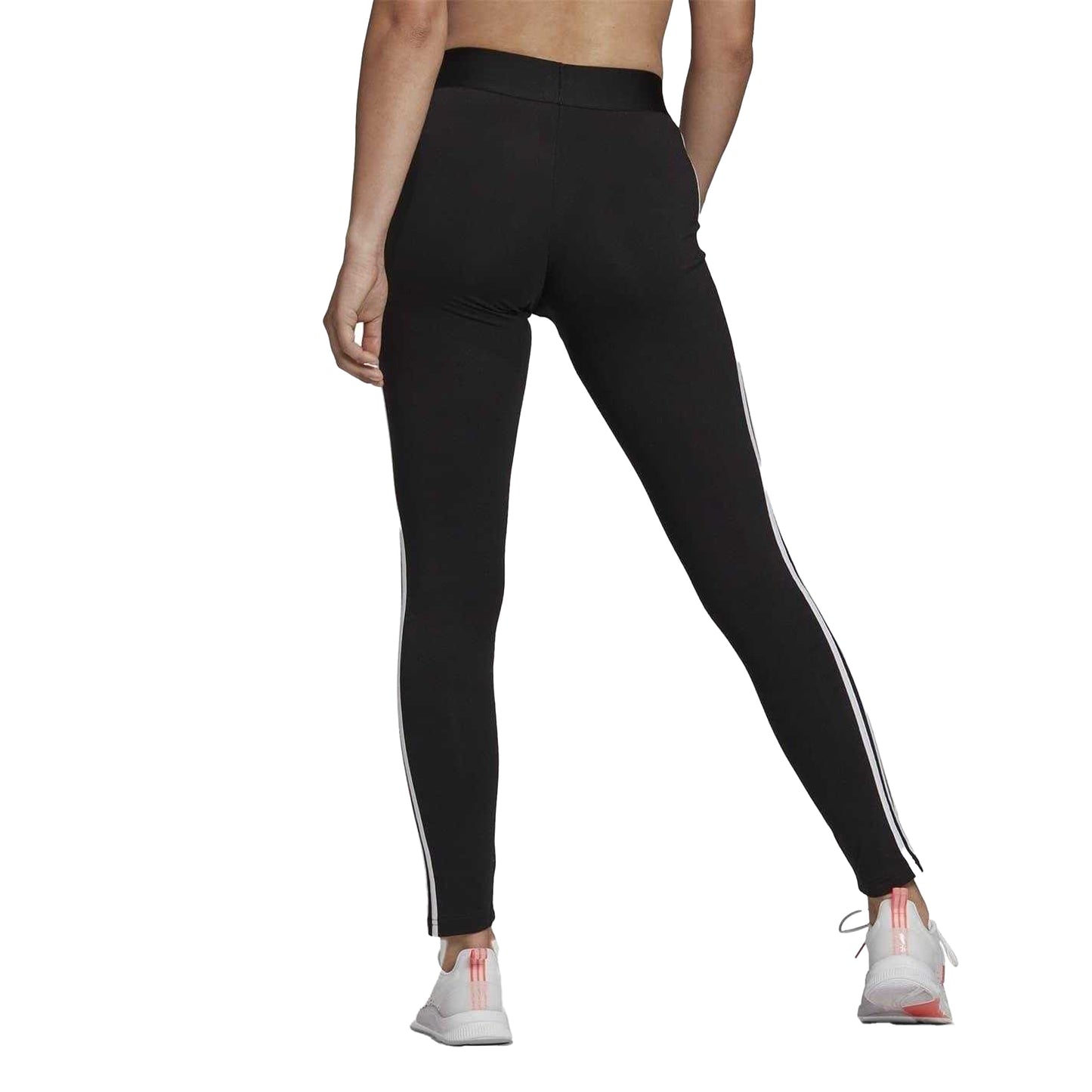 Black-White - Back - Adidas Womens-Ladies 3 Stripes Athletic Leggings