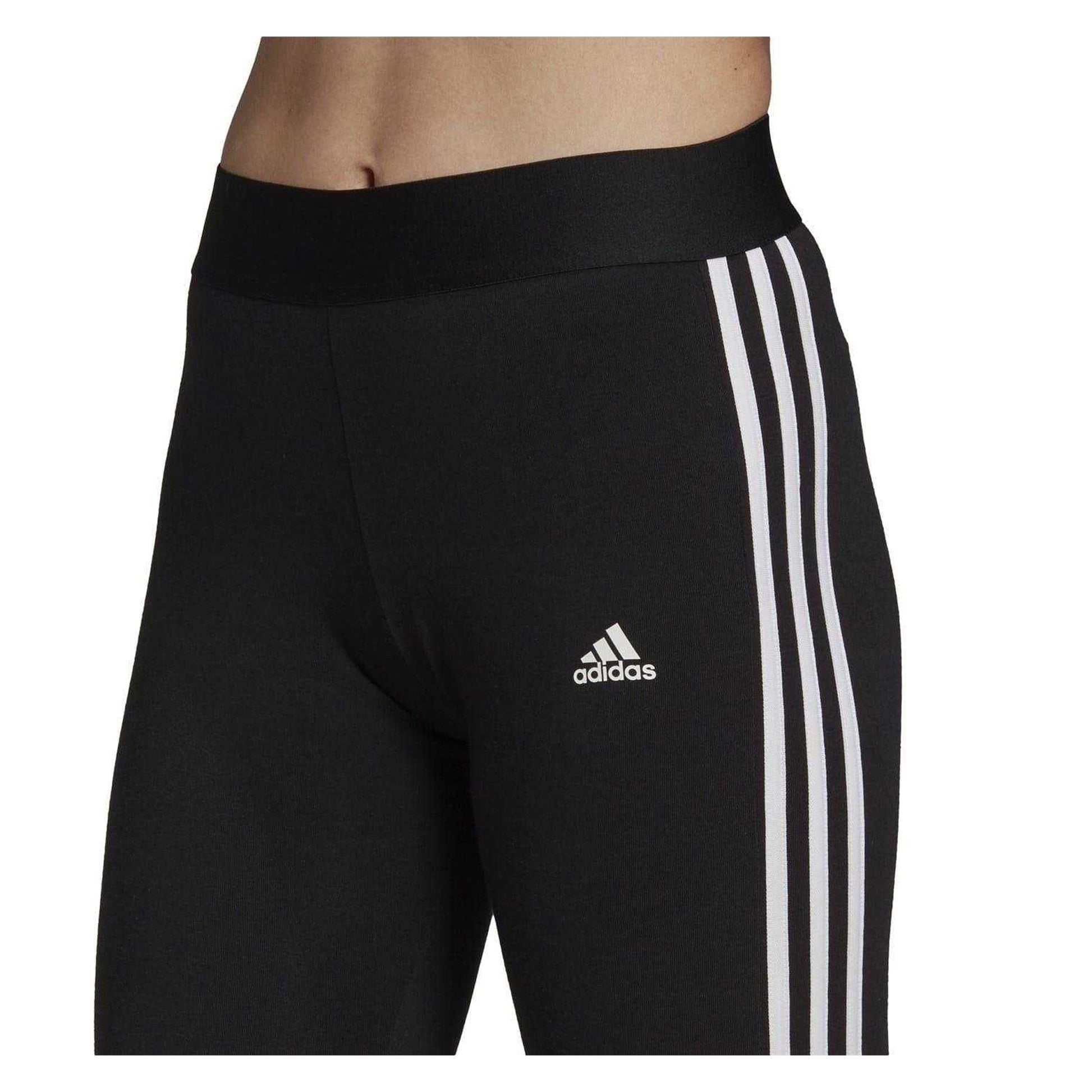 Black-White - Side - Adidas Womens-Ladies 3 Stripes Athletic Leggings
