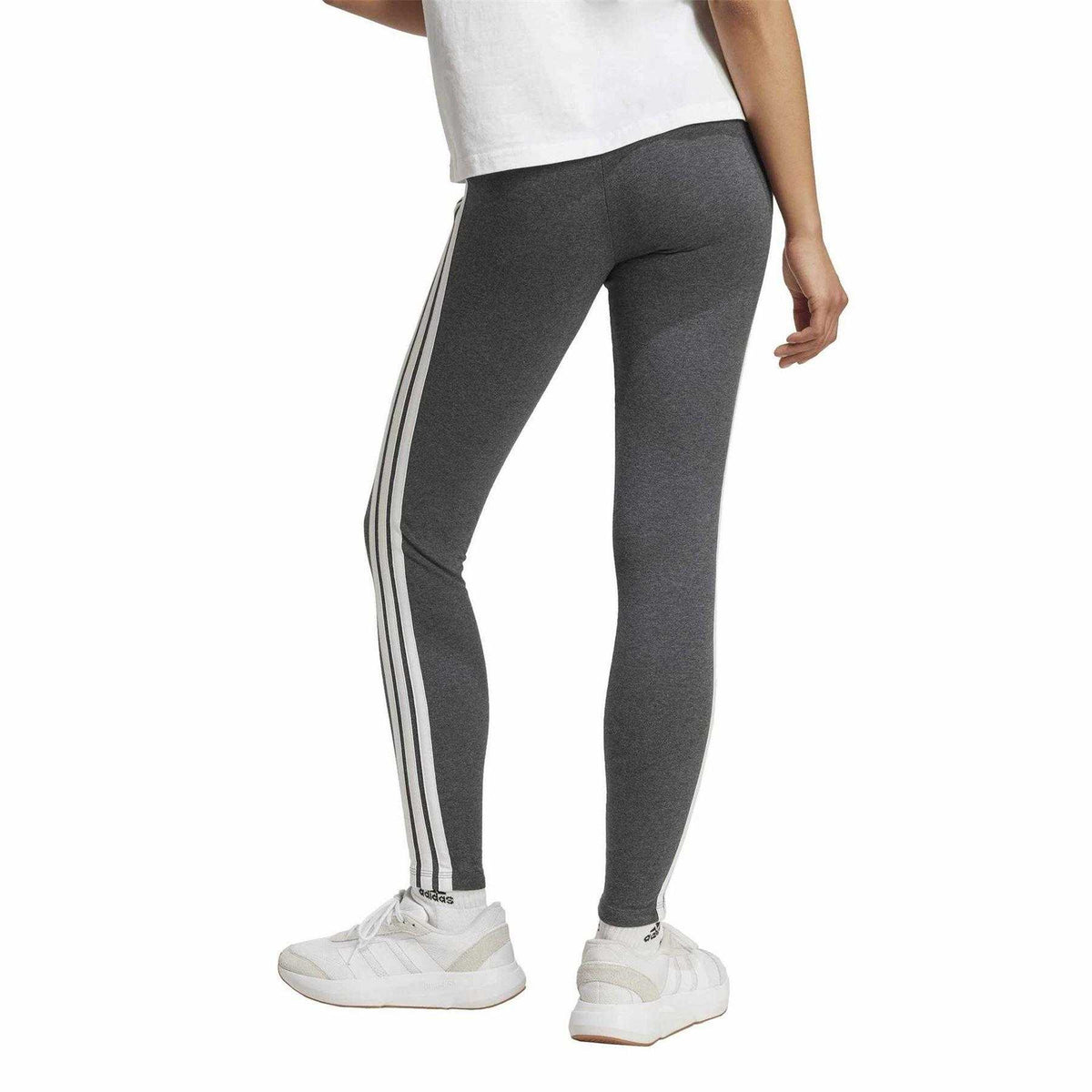 Dark Grey - Back - Adidas Womens-Ladies 3 Stripes Athletic Leggings