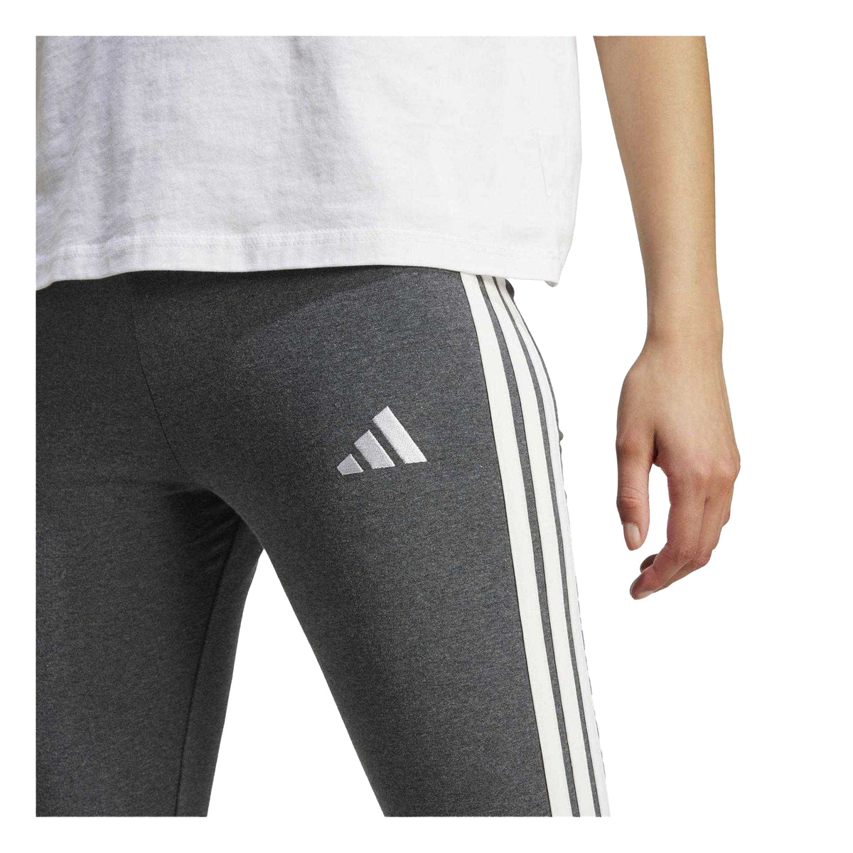 Dark Grey - Side - Adidas Womens-Ladies 3 Stripes Athletic Leggings