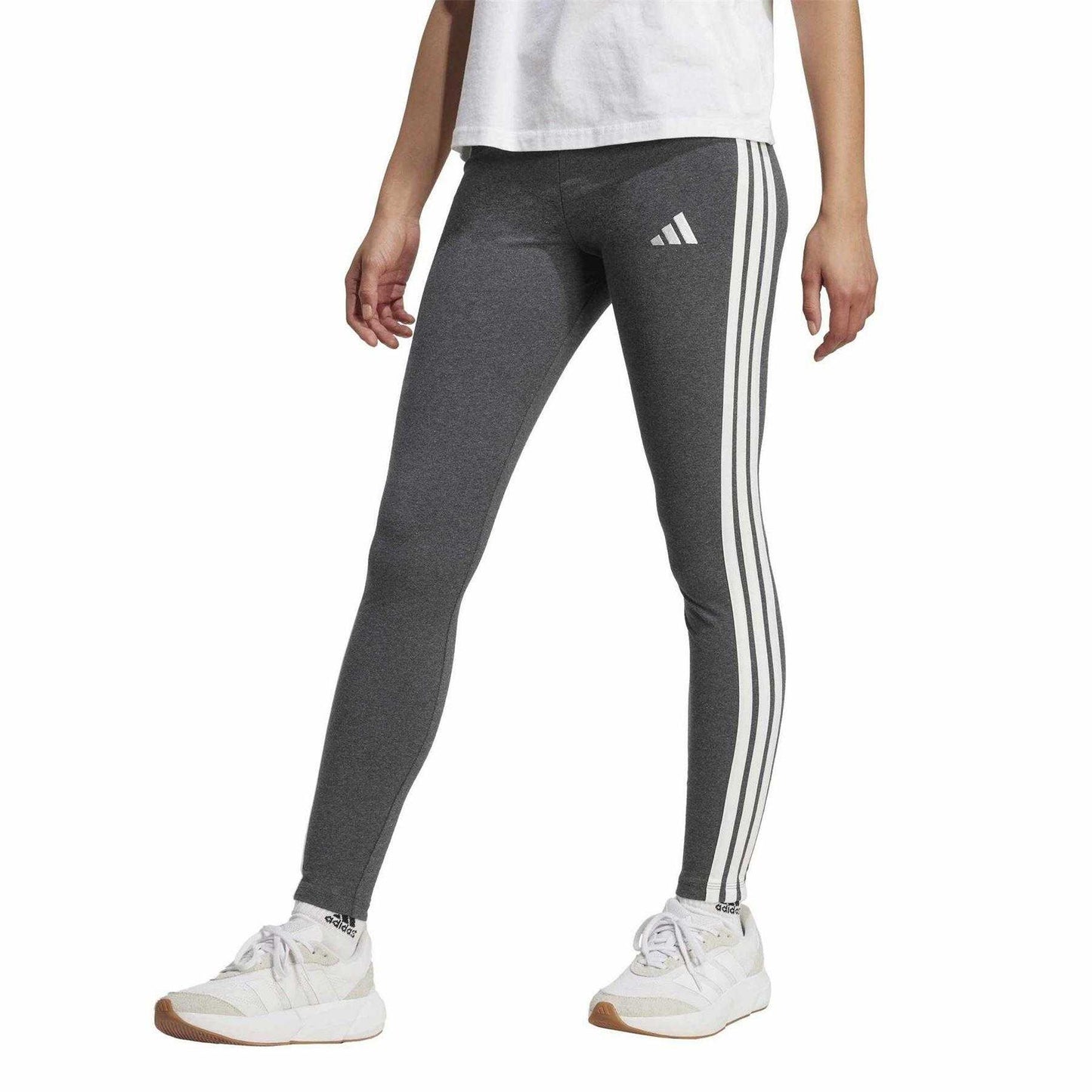 Dark Grey - Lifestyle - Adidas Womens-Ladies 3 Stripes Athletic Leggings