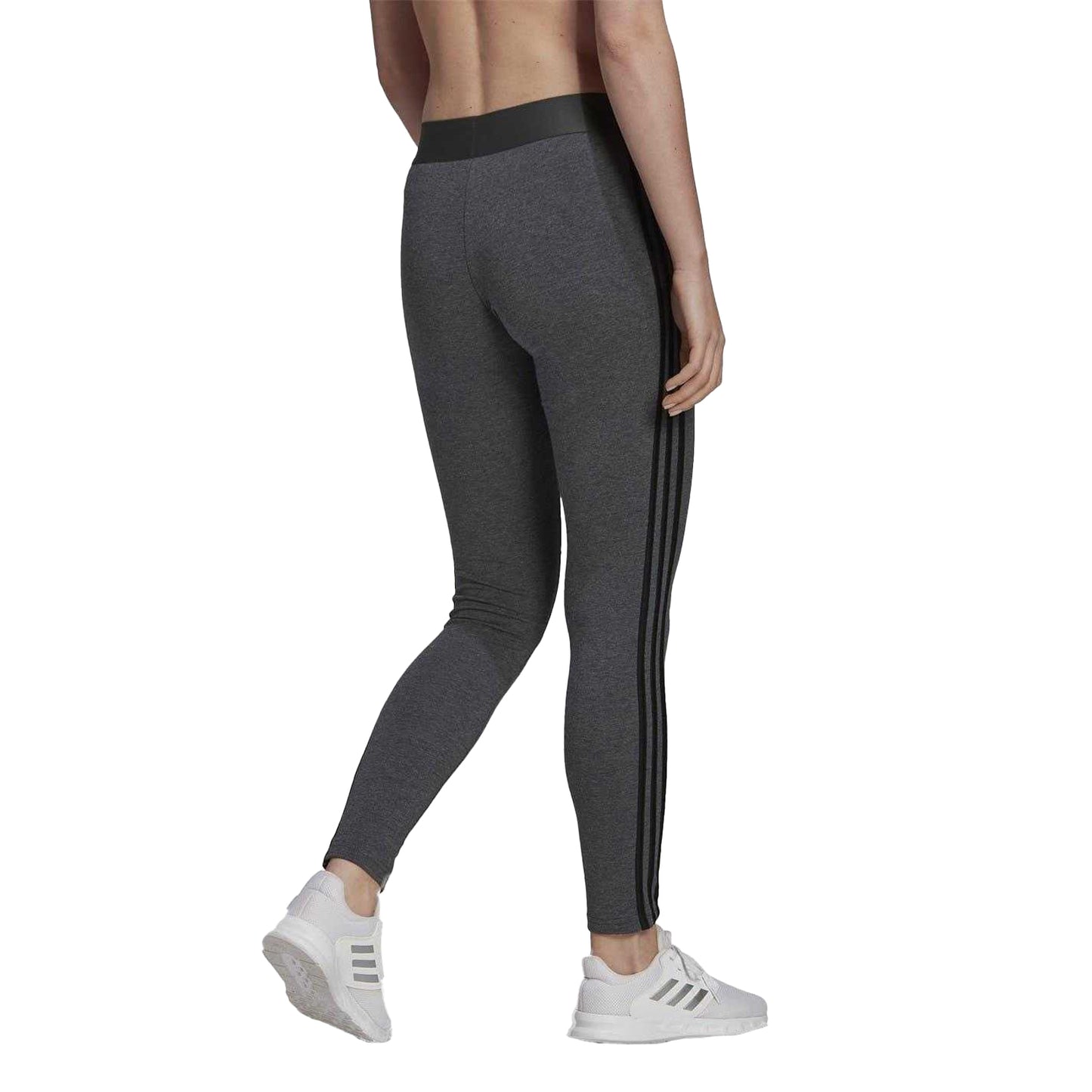 Dark Grey - Back - Adidas Womens-Ladies Essentials Cotton Blend 3 Stripes Sport Leggings