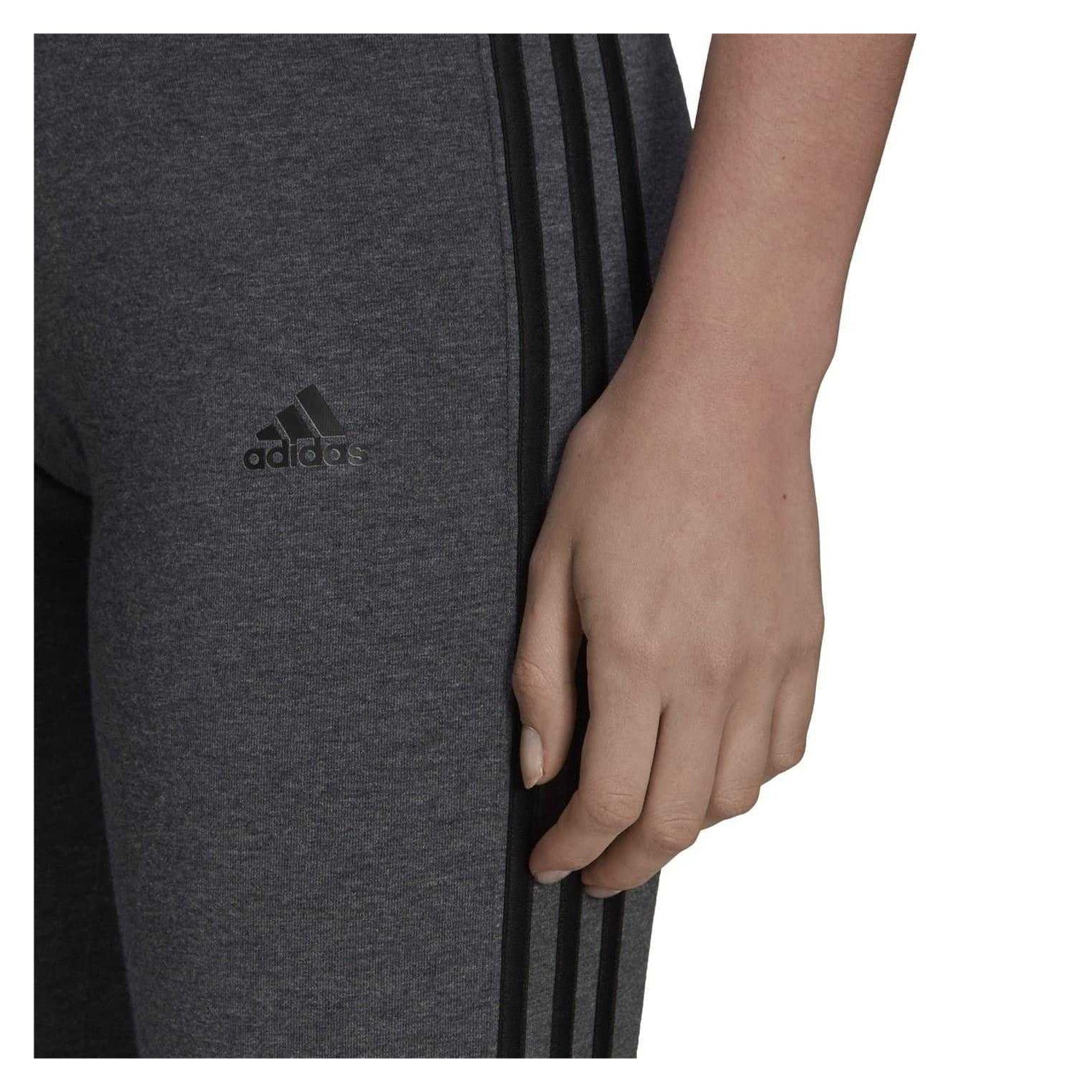 Dark Grey - Side - Adidas Womens-Ladies Essentials Cotton Blend 3 Stripes Sport Leggings