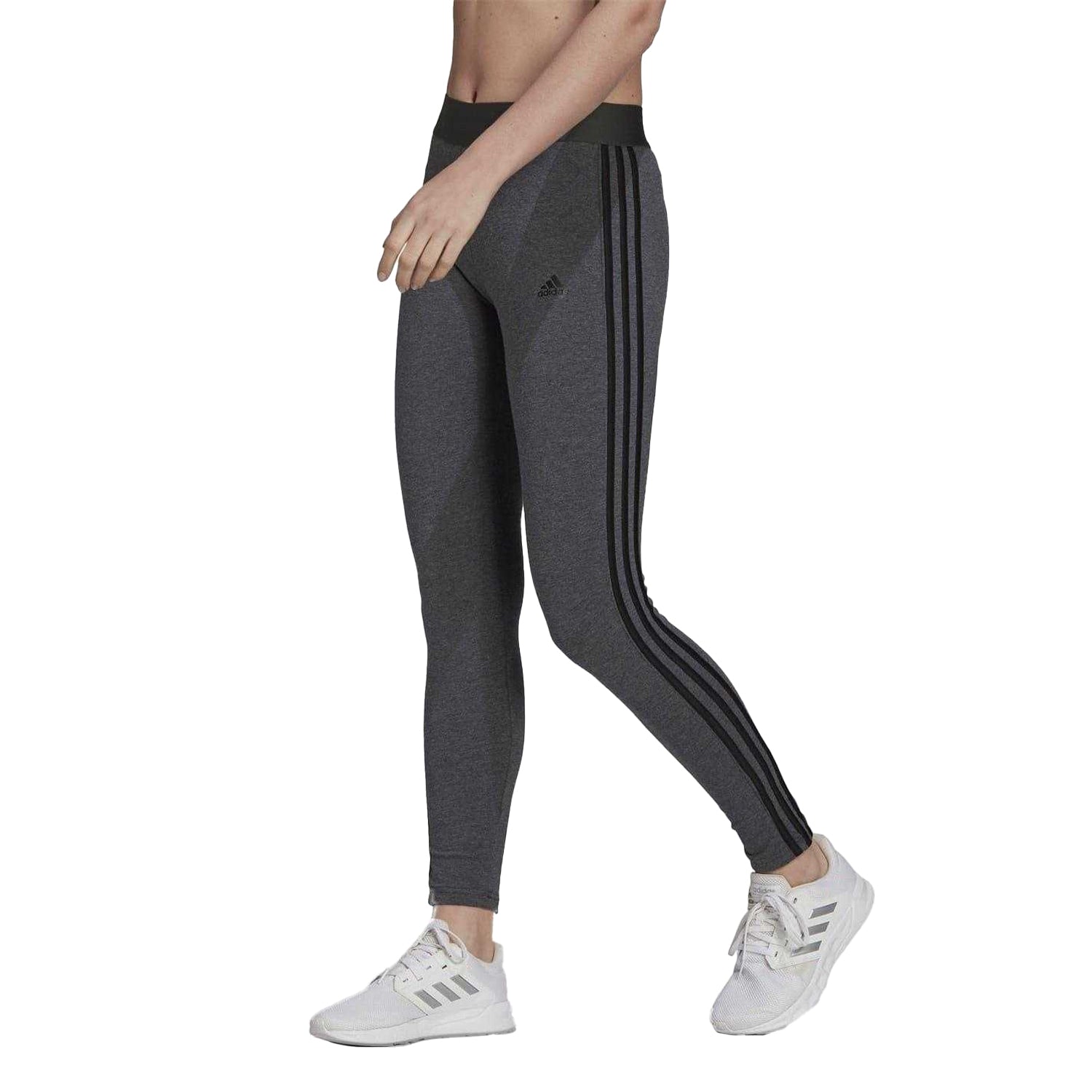 Dark Grey - Lifestyle - Adidas Womens-Ladies Essentials Cotton Blend 3 Stripes Sport Leggings