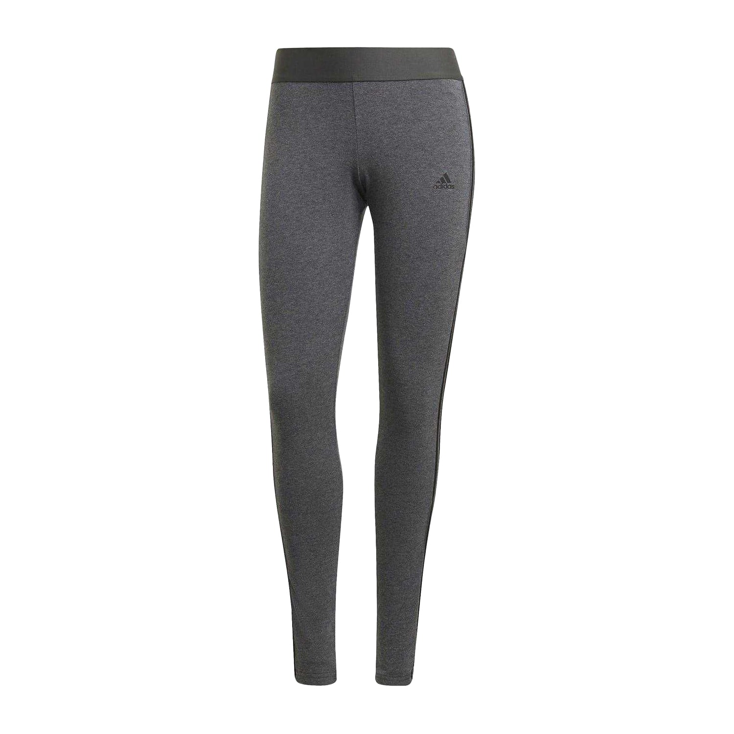 Dark Grey - Front - Adidas Womens-Ladies Essentials Cotton Blend 3 Stripes Sport Leggings