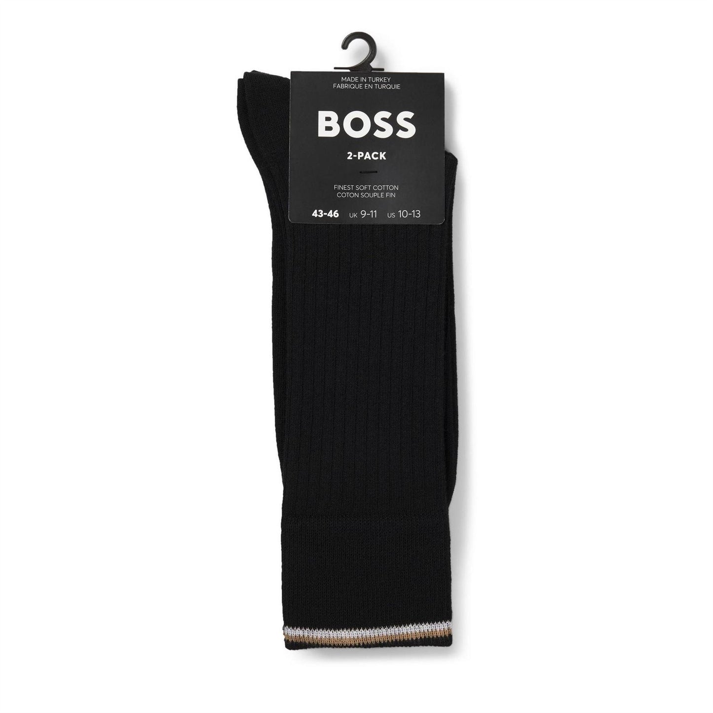 Black - Back - Boss Mens Comfort Ribbed Crew Socks (Pack of 2)