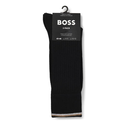 Black - Back - Boss Mens Comfort Ribbed Crew Socks (Pack of 2)