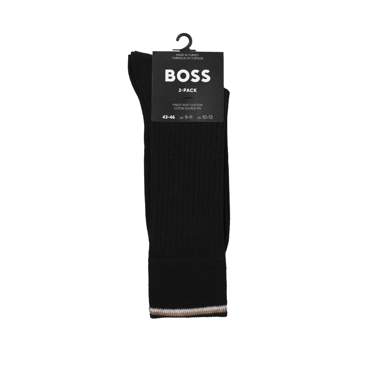 Black - Back - Boss Mens Comfort Ribbed Crew Socks (Pack of 2)