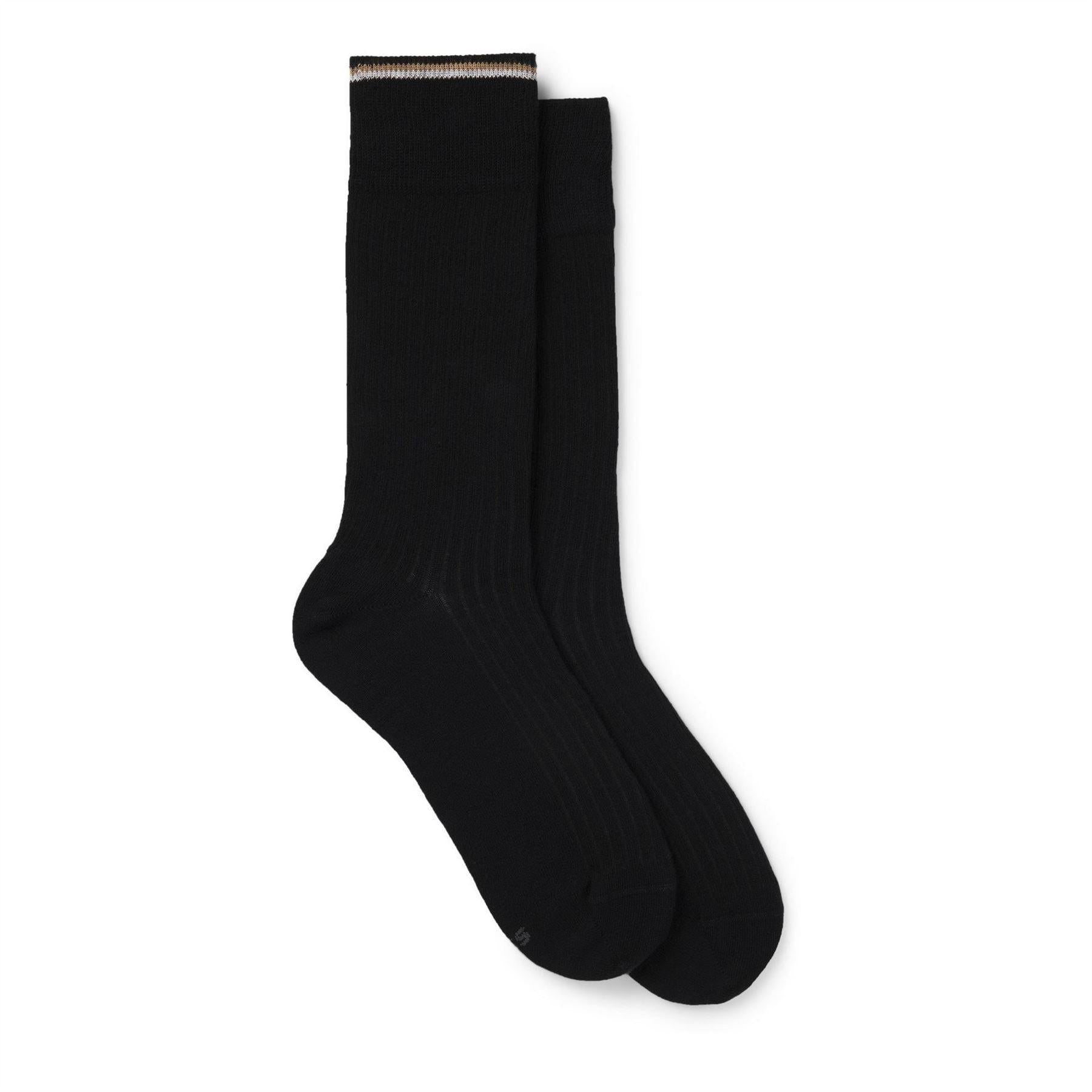 Black - Front - Boss Mens Comfort Ribbed Crew Socks (Pack of 2)