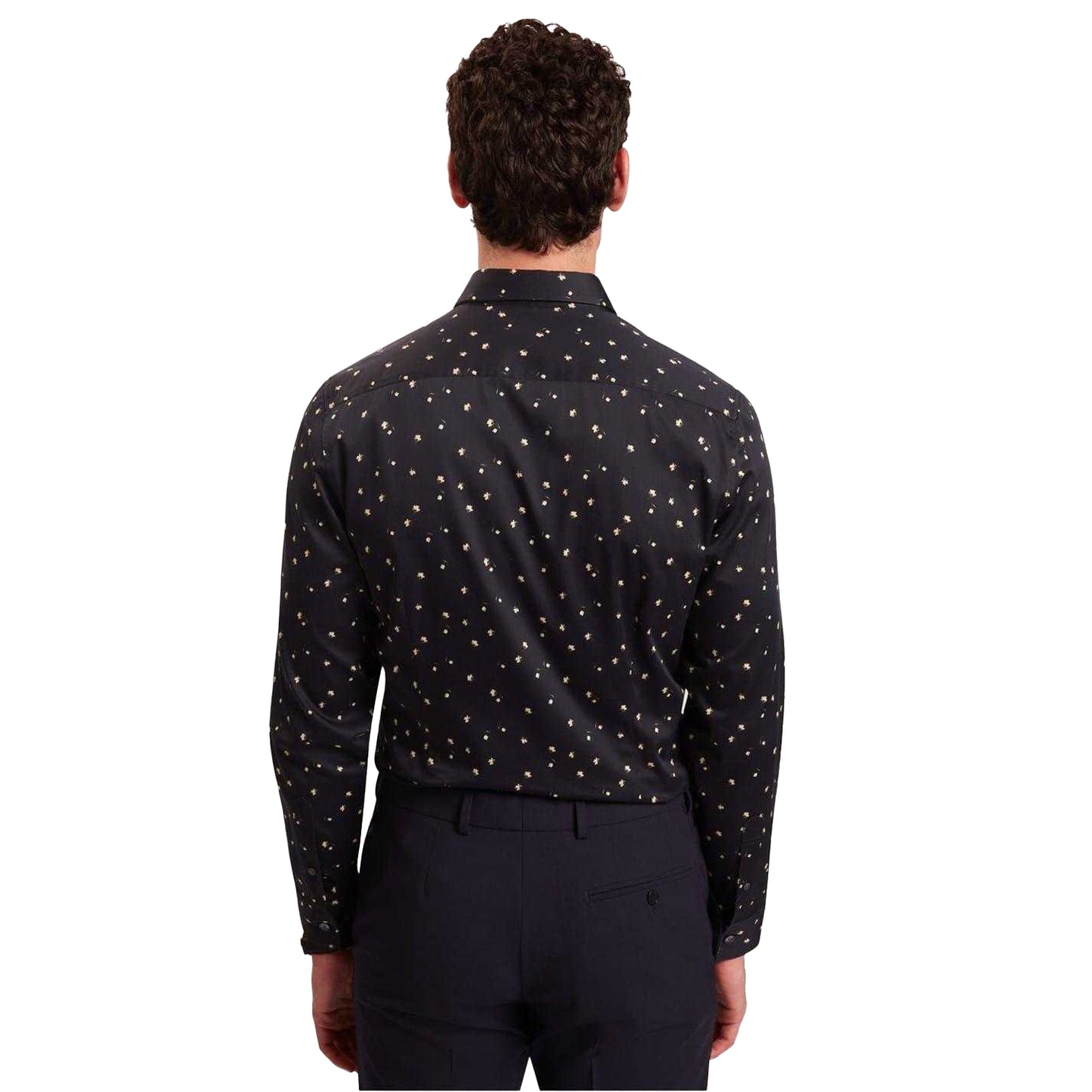 Navy - Back - Ted Baker Mens Floral Slim Long-Sleeved Shirt