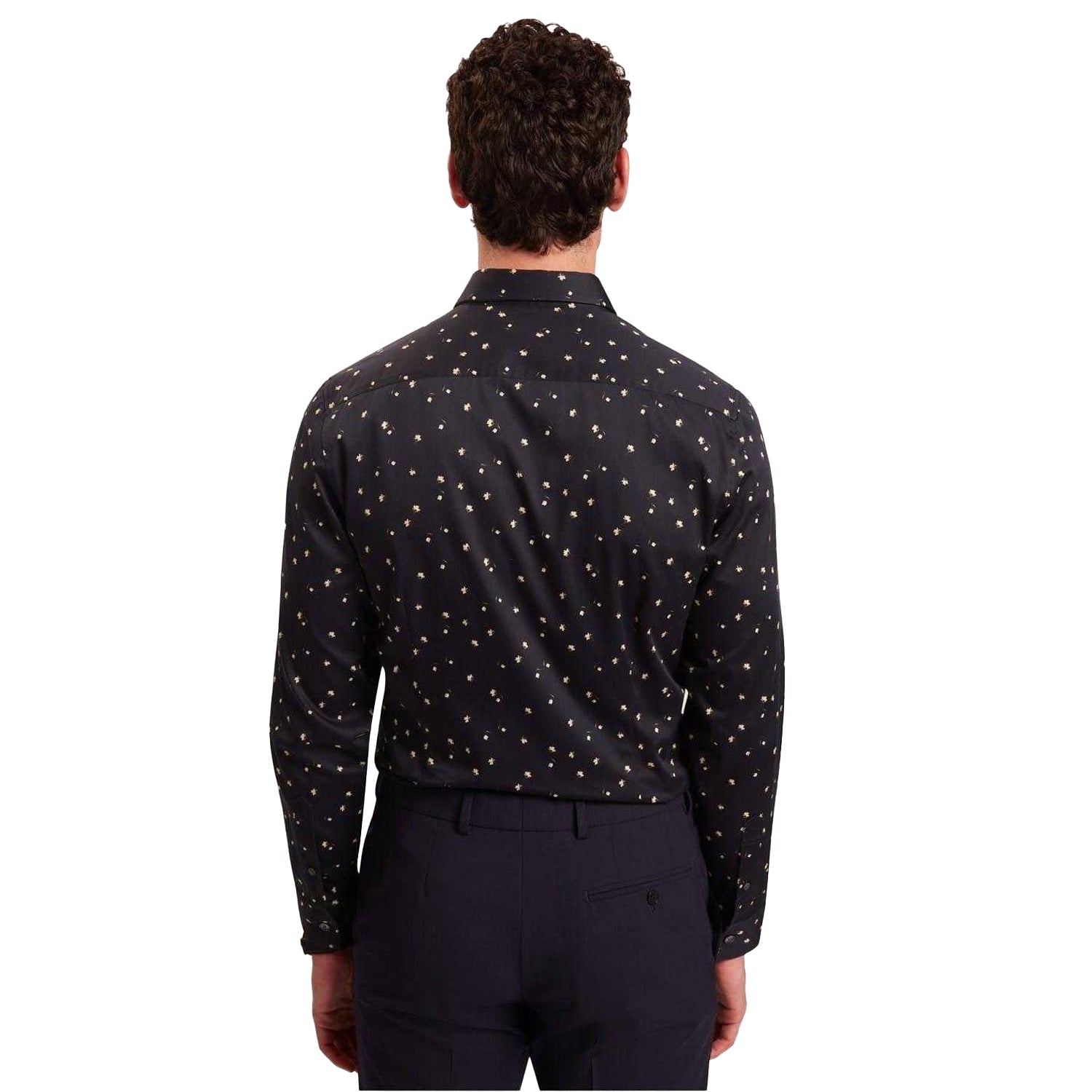 Navy - Back - Ted Baker Mens Floral Slim Long-Sleeved Shirt