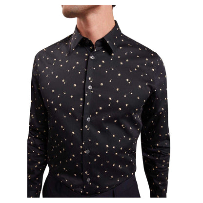 Navy - Side - Ted Baker Mens Floral Slim Long-Sleeved Shirt