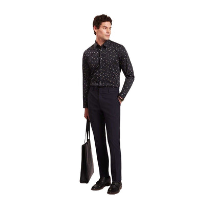Navy - Pack Shot - Ted Baker Mens Floral Slim Long-Sleeved Shirt