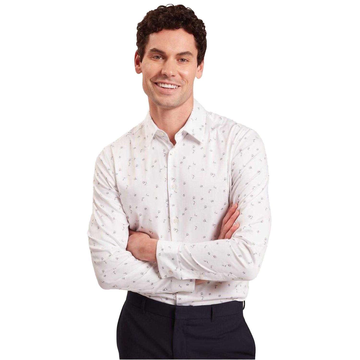 White - Lifestyle - Ted Baker Mens Floral Slim Long-Sleeved Shirt