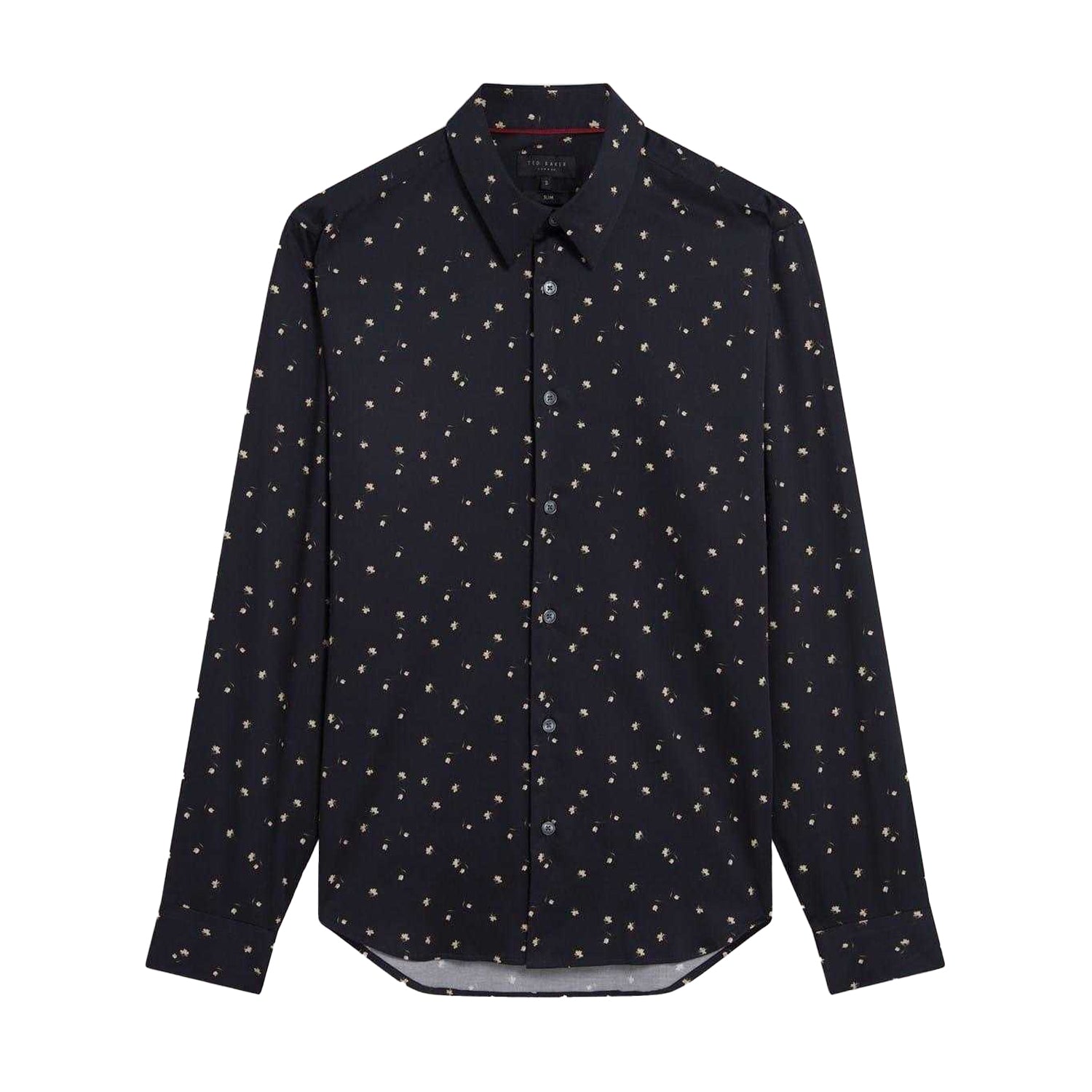Navy - Front - Ted Baker Mens Floral Slim Long-Sleeved Shirt
