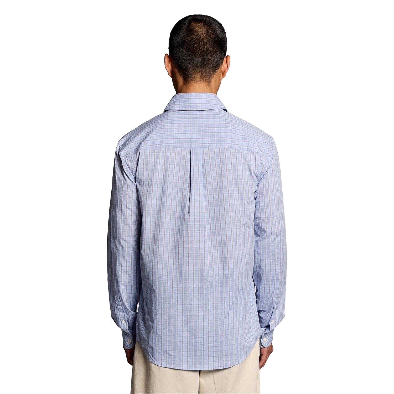 Chalk Blue - Back - Lyle & Scott Mens Micro Checked Woven Shirt