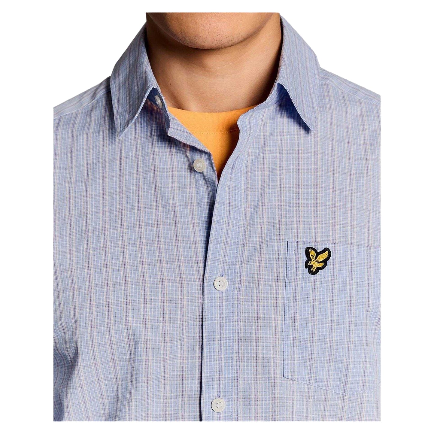 Chalk Blue - Side - Lyle & Scott Mens Micro Checked Woven Shirt