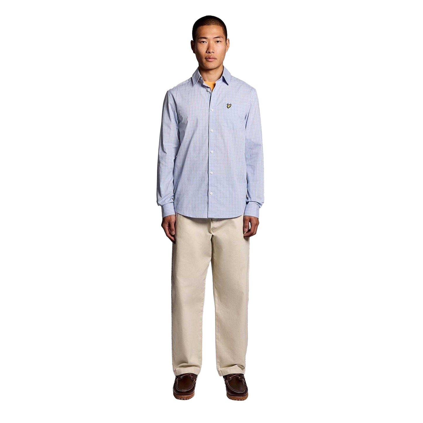 Chalk Blue - Pack Shot - Lyle & Scott Mens Micro Checked Woven Shirt