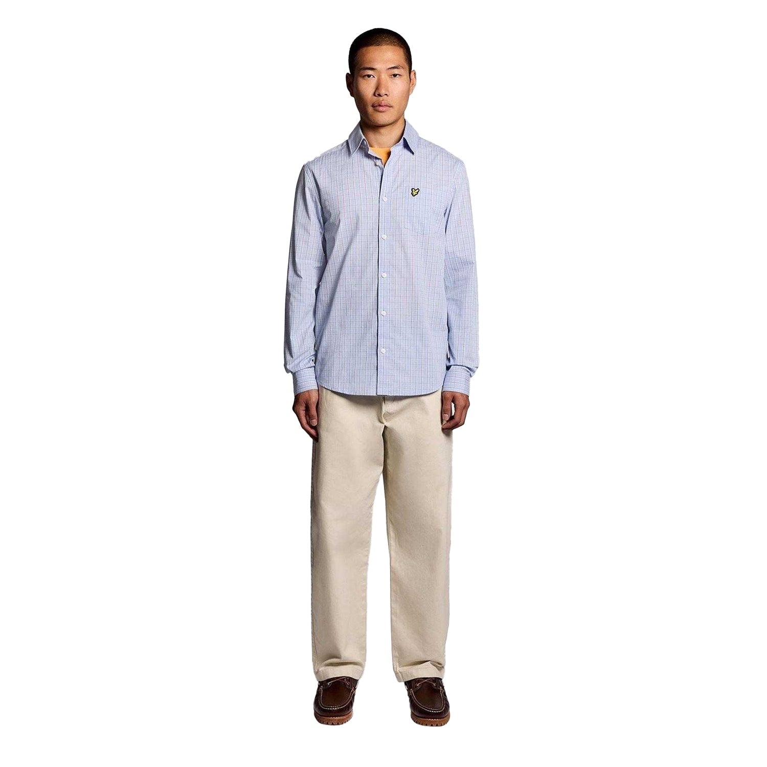 Chalk Blue - Pack Shot - Lyle & Scott Mens Micro Checked Woven Shirt