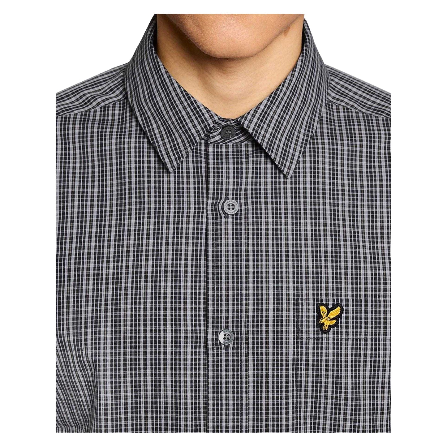 Dark Navy - Side - Lyle & Scott Mens Micro Checked Woven Shirt
