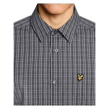 Dark Navy - Side - Lyle & Scott Mens Micro Checked Woven Shirt