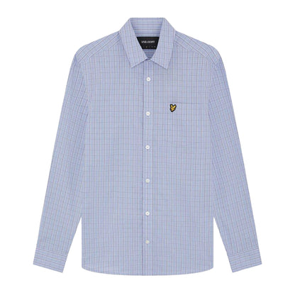 Chalk Blue - Front - Lyle & Scott Mens Micro Checked Woven Shirt