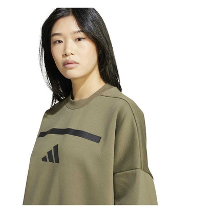Olive Strata - Side - Adidas Womens-Ladies Z.N.E. PrimeKnit Sweatshirt