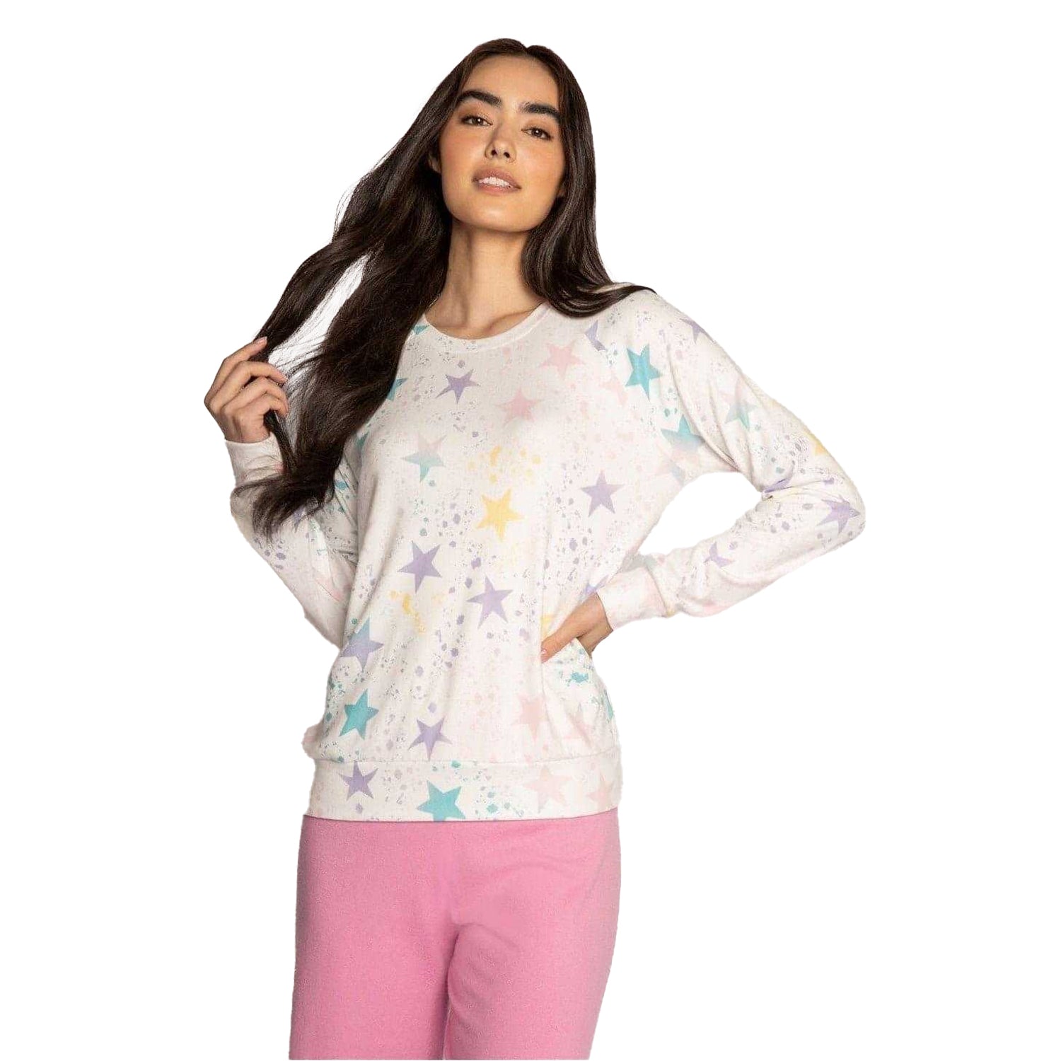 Off White - Pack Shot - PJ Salvage Womens-Ladies Star Print Sweatshirt