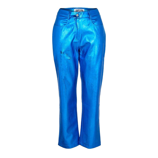 Blue - Front - AmyLynn Womens-Ladies Metallic Trousers