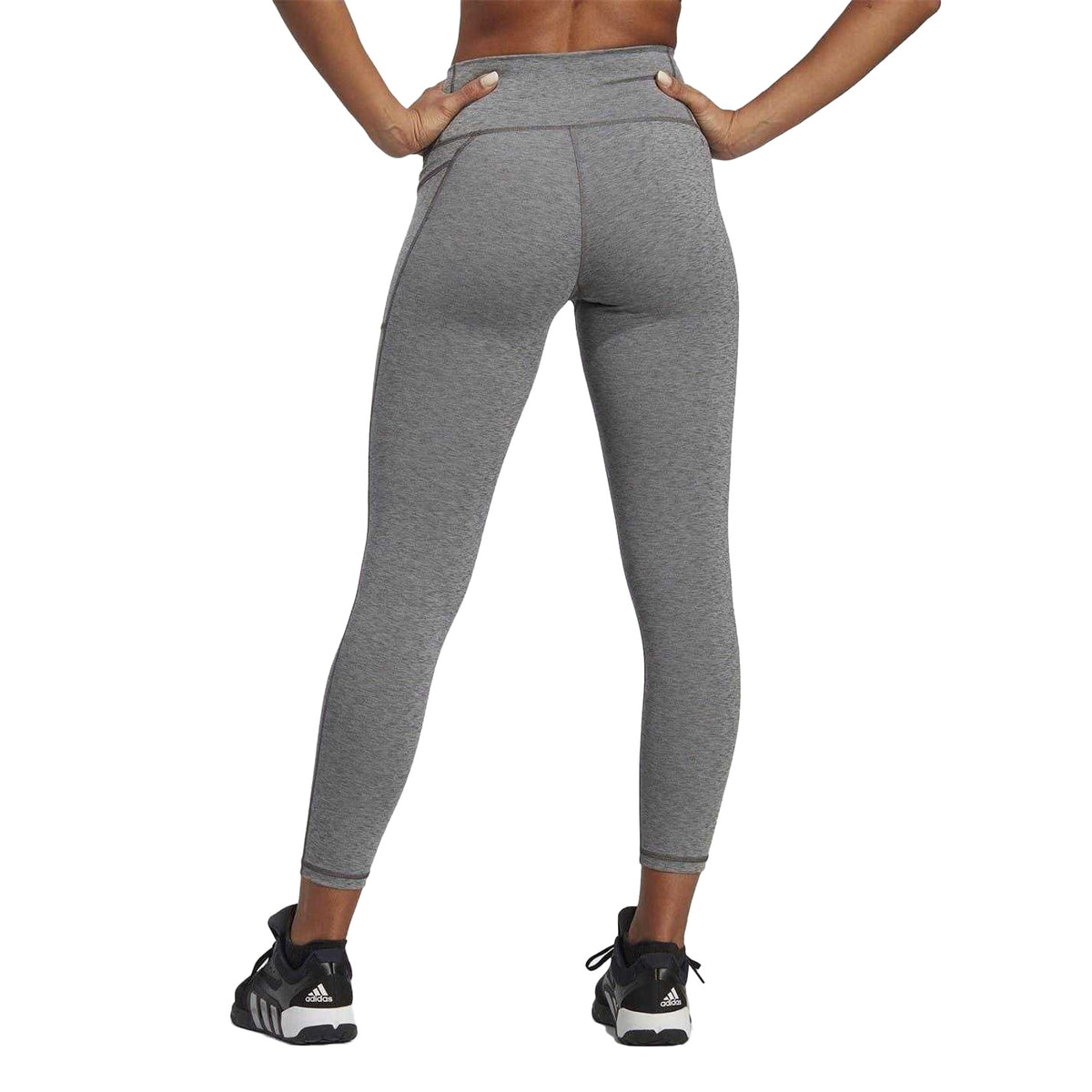 Grey - Back - Adidas Womens-Ladies Cotton 7-8 Leggings