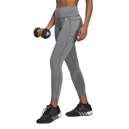 Grey - Side - Adidas Womens-Ladies Cotton 7-8 Leggings