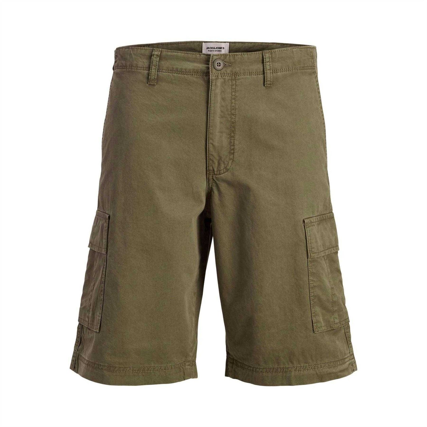 Olive Night - Front - Jack And Jones Mens Cotton Blend Tailored Cargo Shorts
