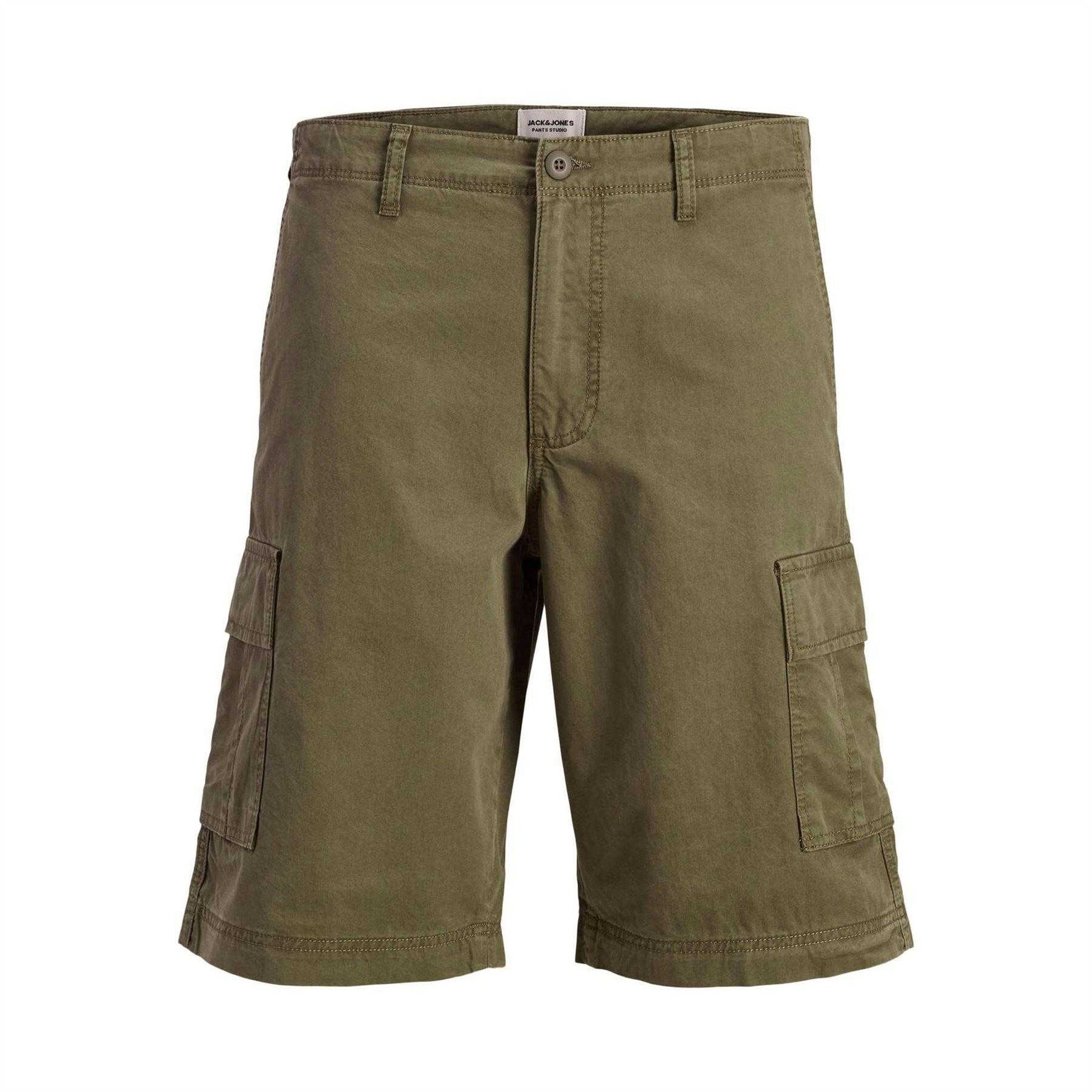Olive Night - Front - Jack And Jones Mens Cotton Blend Tailored Cargo Shorts