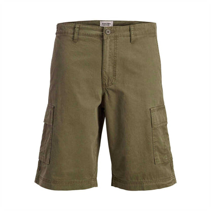 Olive Night - Front - Jack And Jones Mens Cotton Blend Tailored Cargo Shorts