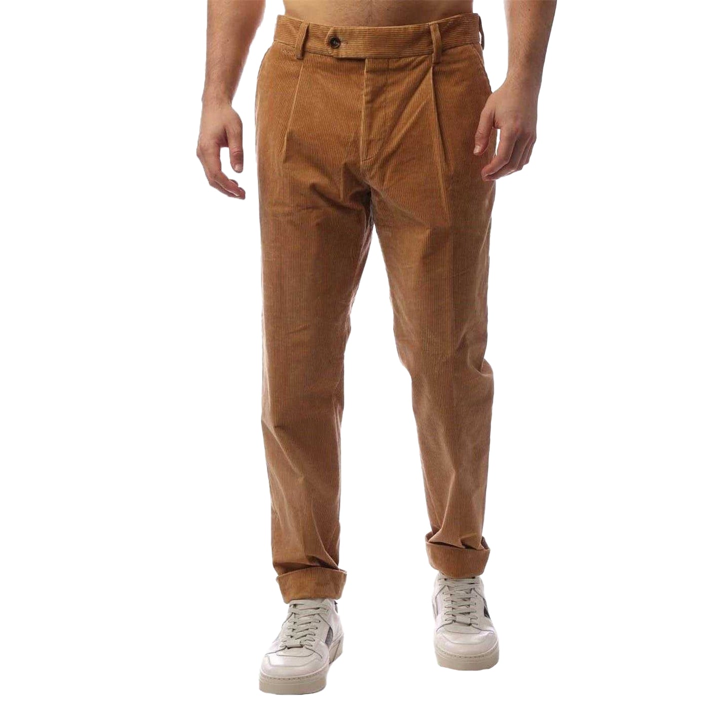 Beige - Side - Boss Mens Perin Pleated Roll Up Trousers