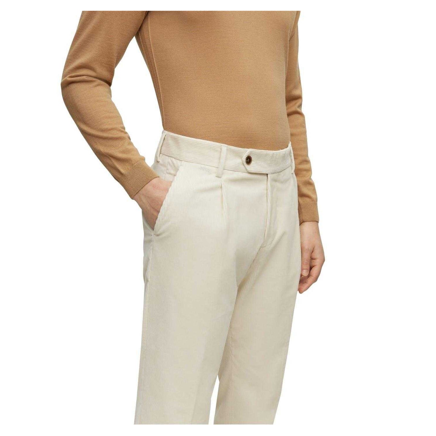 White - Side - Boss Mens Perin Pleated Roll Up Trousers