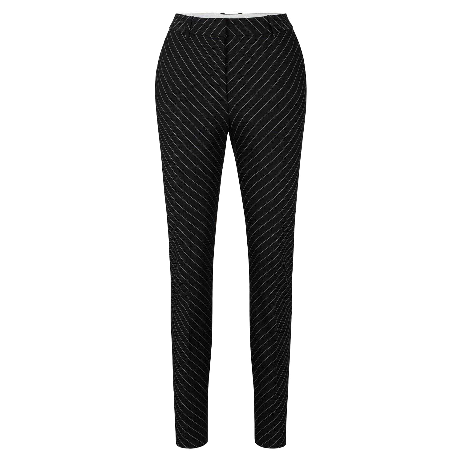 Black - Front - Boss Womens-Ladies Tamata Pinstripe Cigarette Trousers