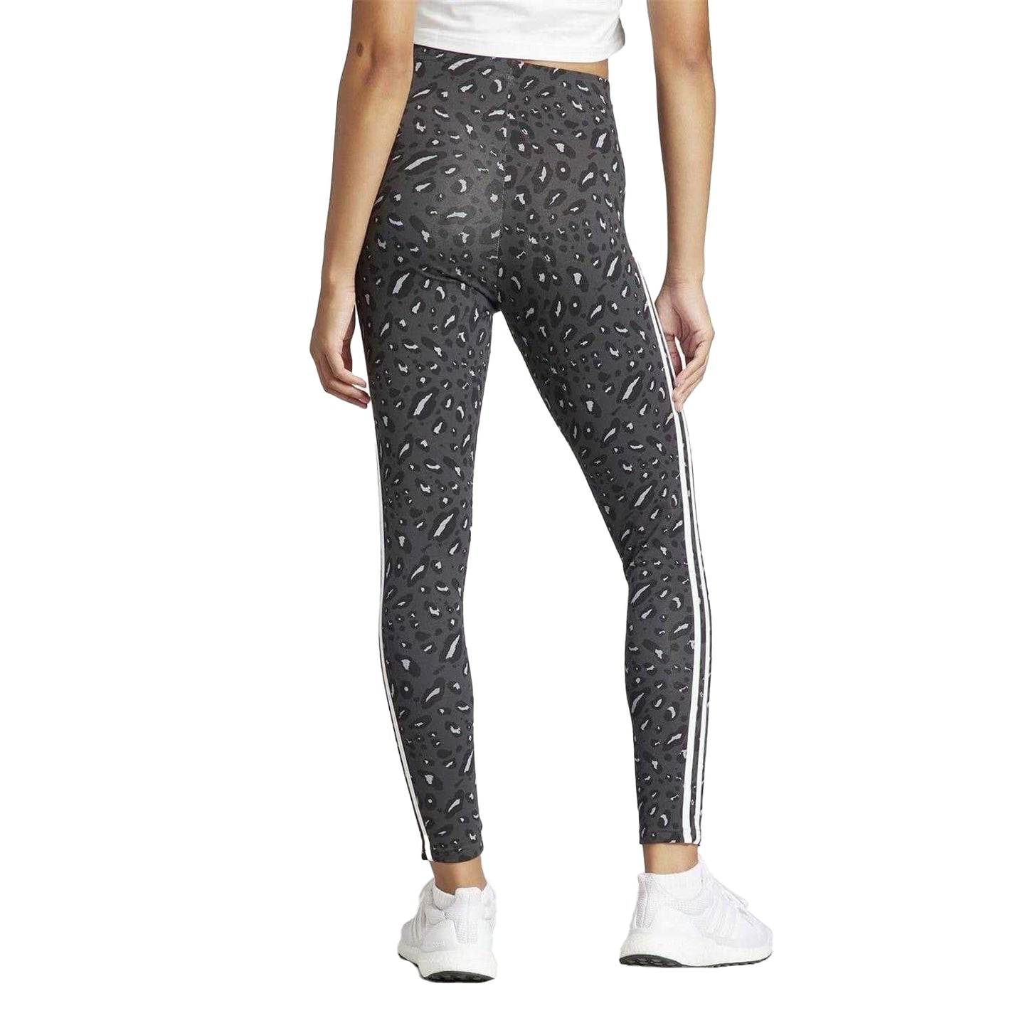 Grey - Back - Adidas Womens-Ladies 3 Stripes Flat Locked Seams Leggings
