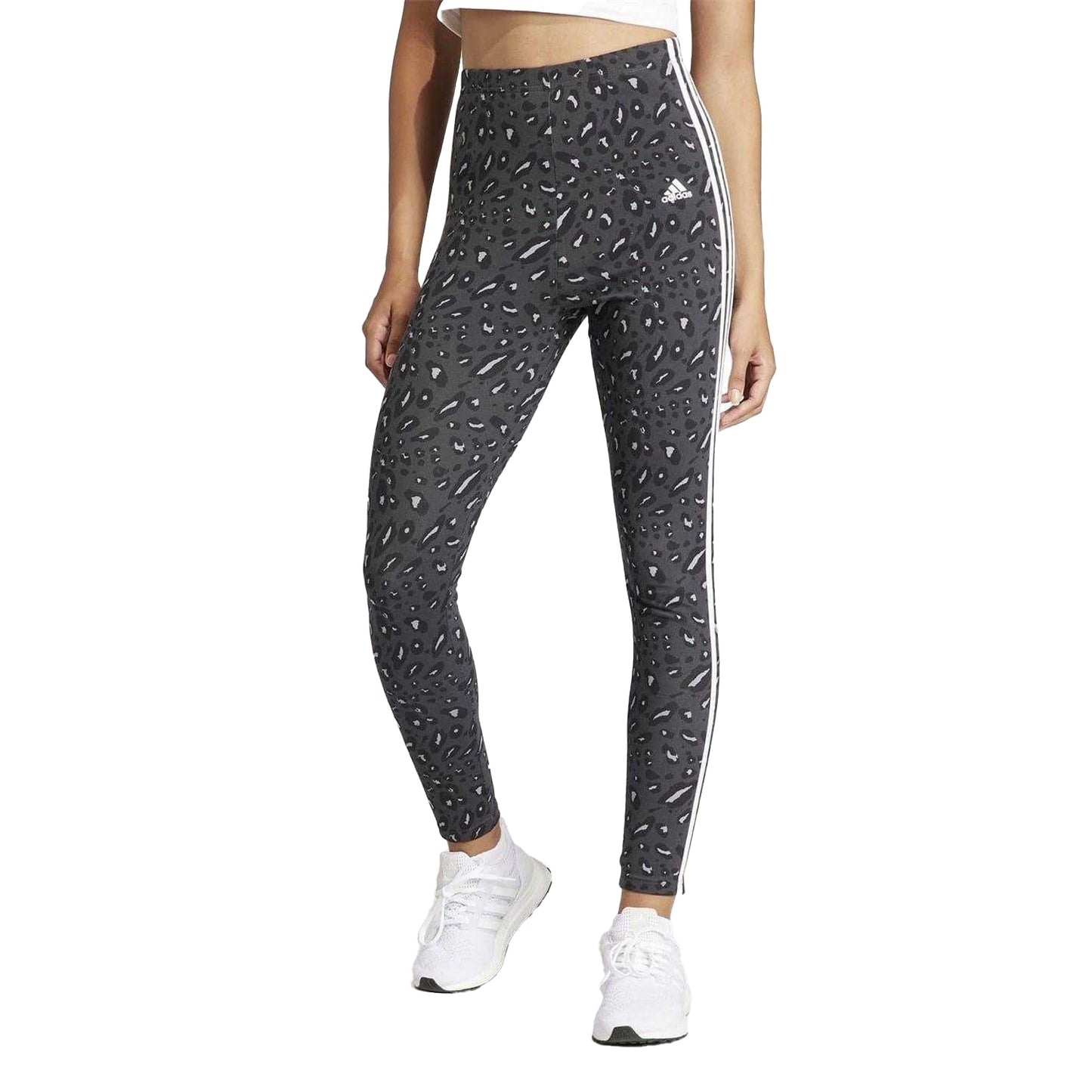 Grey - Side - Adidas Womens-Ladies 3 Stripes Flat Locked Seams Leggings