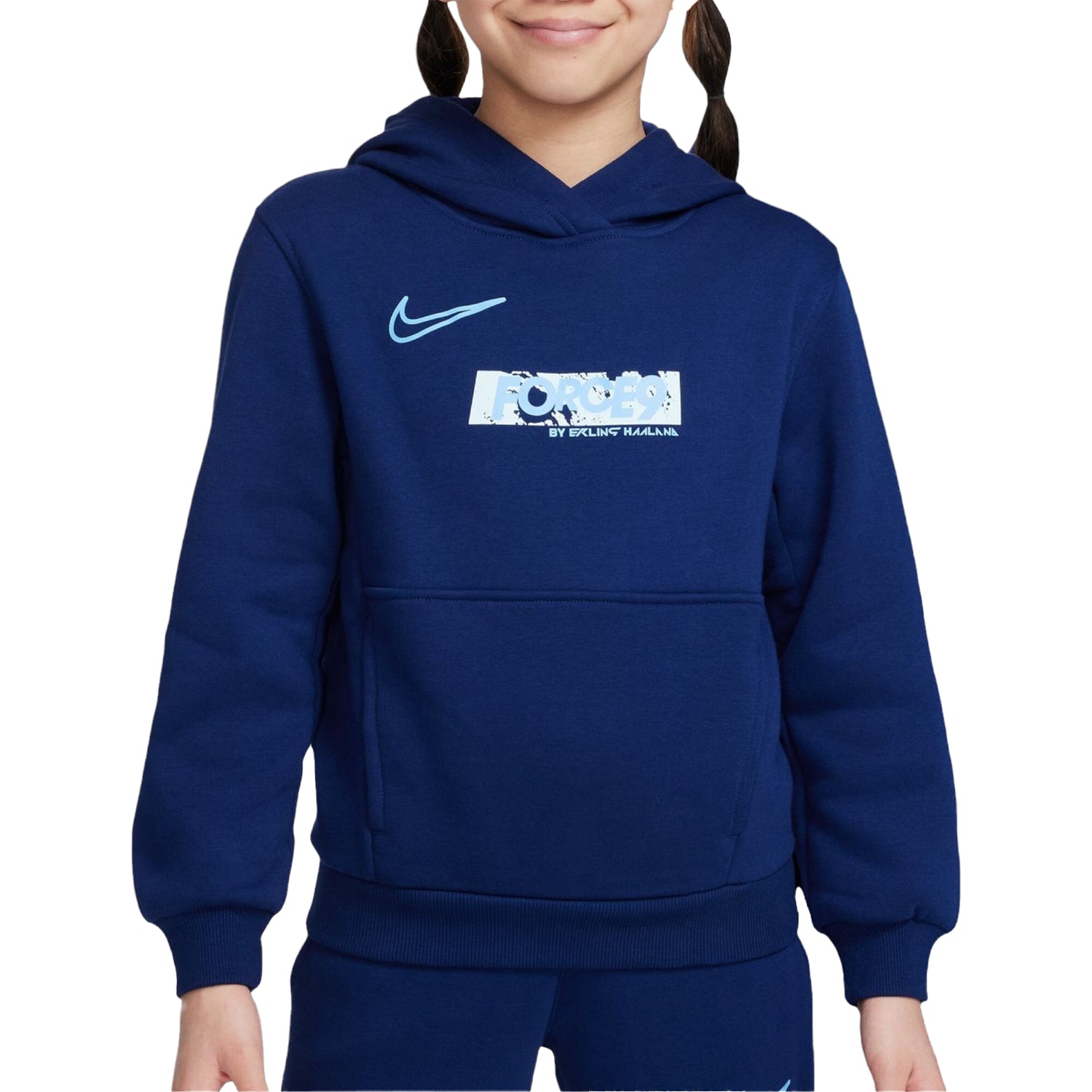 Navy-Orange - Side - Nike Childrens-Kids Haaland Graphic Print Regular Hoodie