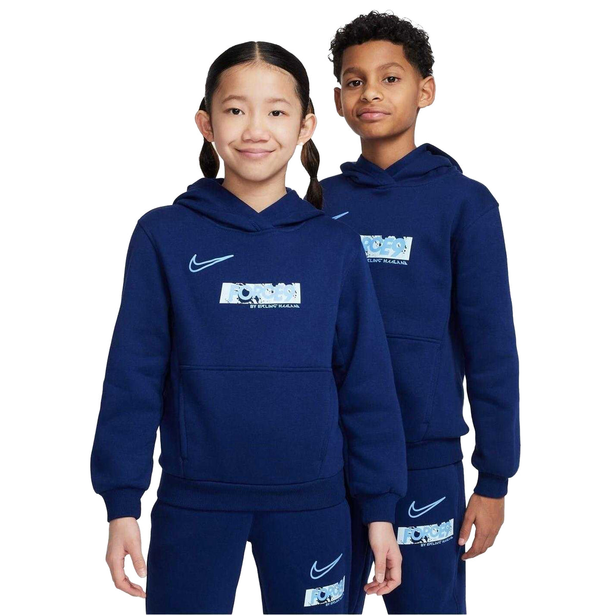 Navy-Orange - Pack Shot - Nike Childrens-Kids Haaland Graphic Print Regular Hoodie
